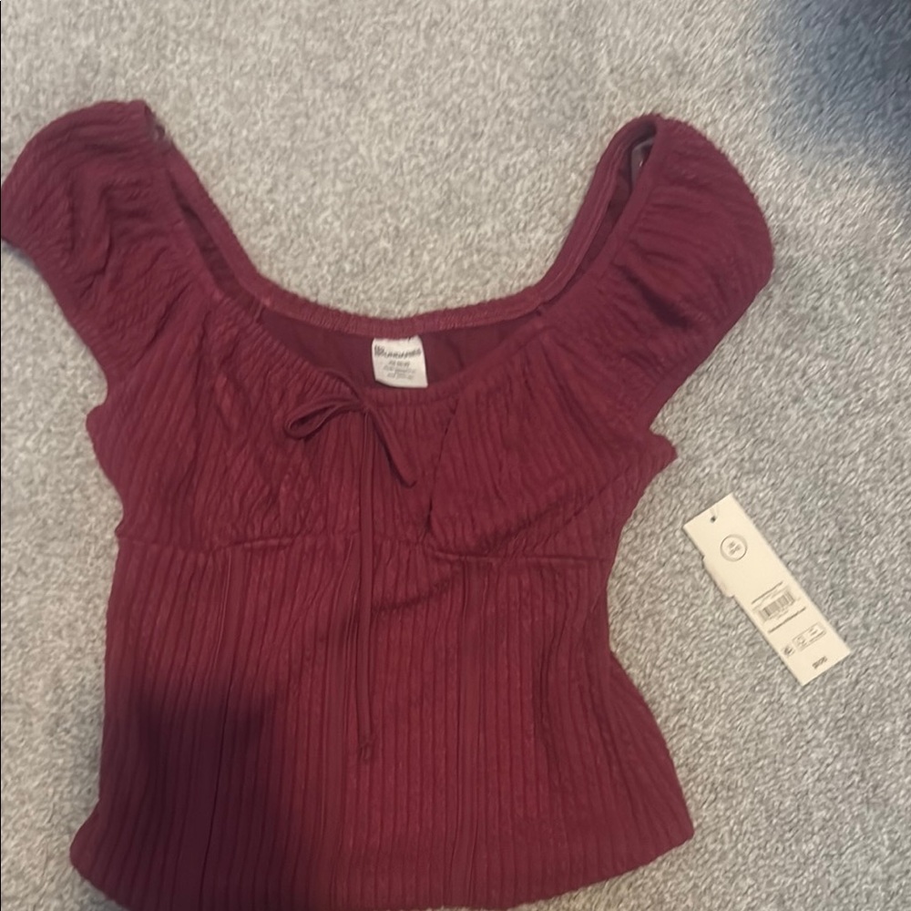 Wild Fable Red Ribbed Ruched Blouse